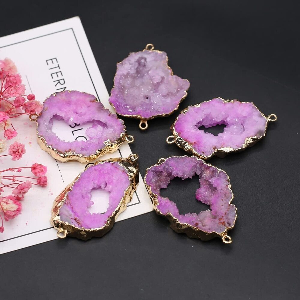 2124 natural stone connectors colorful irregular druzy geode light purple - Picture 7 of 7